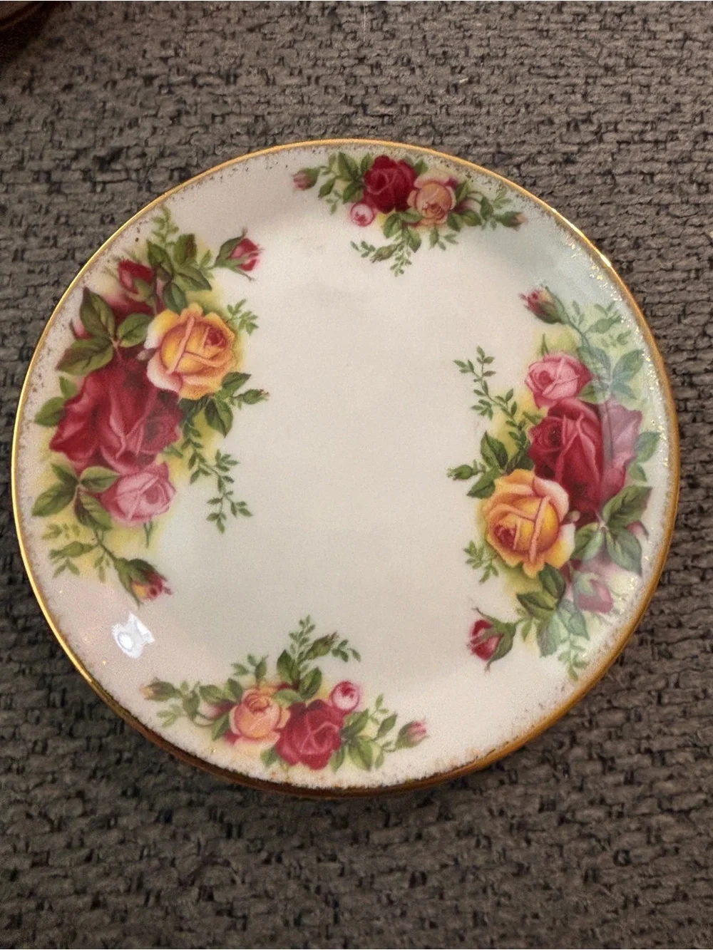 Royal Albert Gold-Trimmed Rose Butter Plate in Pink, Yellow and Green - Picture 2 of 6